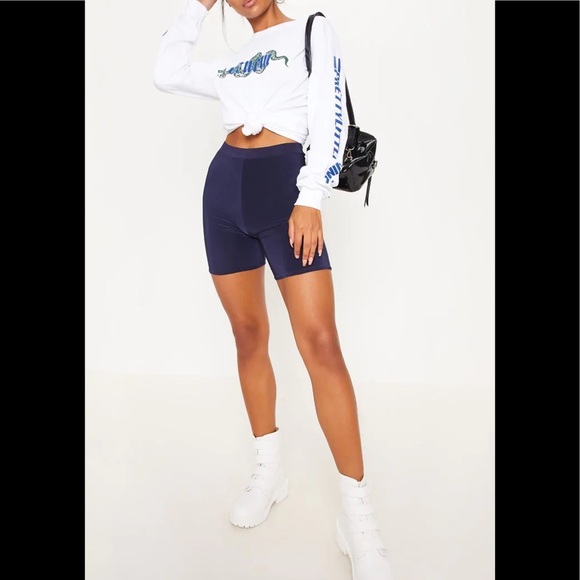 Pretty Little Thing Navy High Waisted Bike Short - Picture 1 of 9